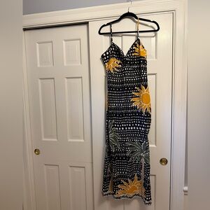 SALE - LOFT Black and Yellow Sunburst Maxi Dress